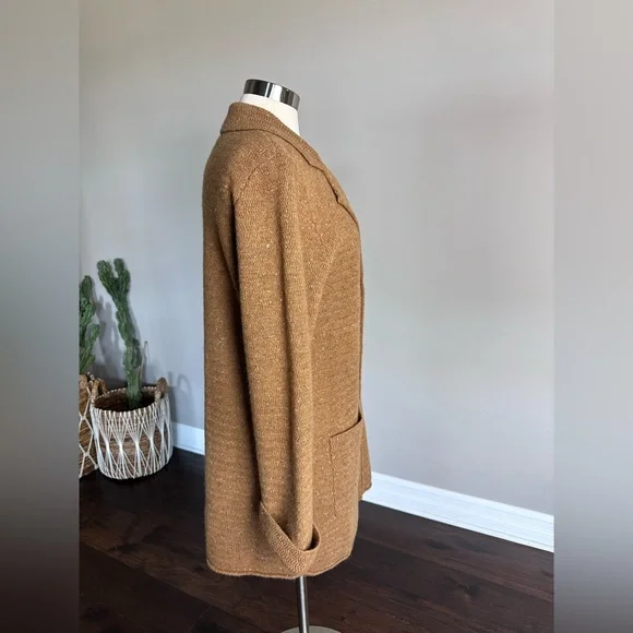 J. Crew Mercantile Blazer Car Coat Lambs Wool Button-Up Cardigan Heather Camel L - Picture 3 of 11